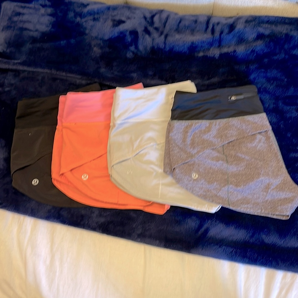 4 pairs of lululemon speed up  shorts. All size 6 all in great condition.